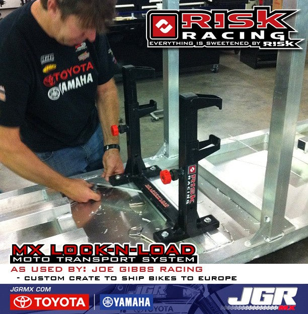 Lock-N-Load Strapless Motocross Transport System - Used bike Joe Gibbs Racing - custom crate to ship bike to Europe - JGRMX.com with Toyota, Yamaha - JGR