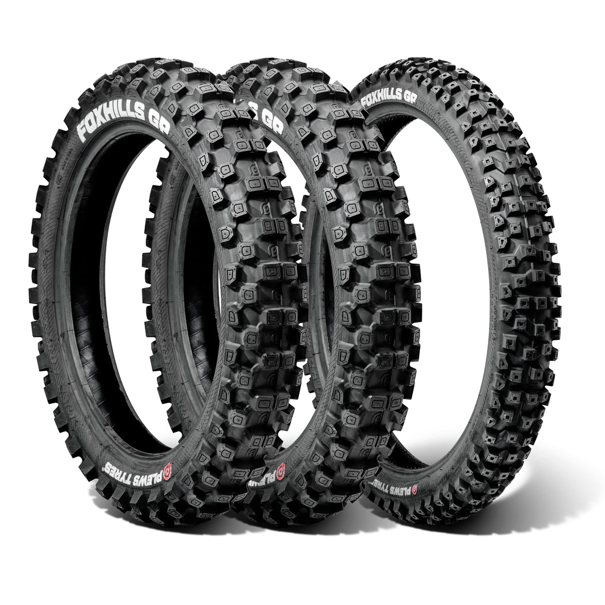 Plews Tyres | Hard Pack 3pc Set | MX3 FOXHILLS GP 1 Front & 2 Rear Motocross Tire Bundle - 3/4 view